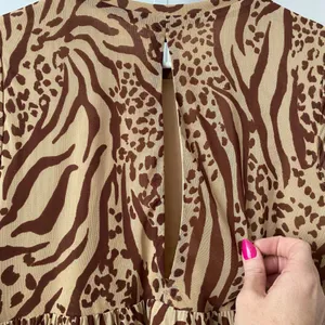 AFRM M Brown Animal Print Babydoll Dress Mesh Tiered Long‎ Sleeve thumbnail 6