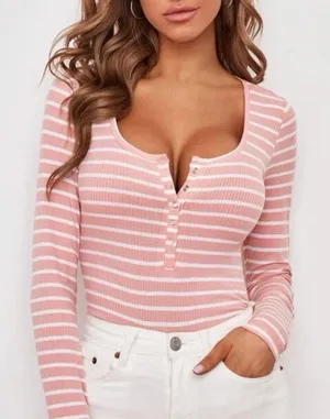 American Eagle Pink and White striped top  thumbnail 1