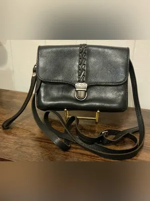 Rare Vintage Black Leather Patricia Nash Bianco Crossbody Organizer Handbag Bag thumbnail 3