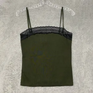 Madewell Camisole Women Large Green Ribbed Lace Trim Spaghetti Strap NY280 NEW thumbnail 2