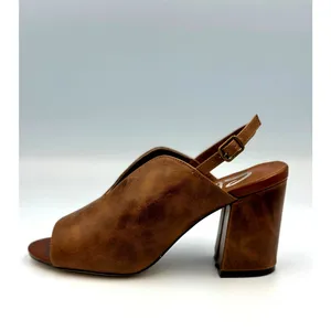 Real Leather Sling Back Chunky Heel Peep Toe Sbicca Windor Brown size 7 thumbnail 9