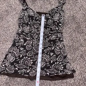 Ann Taylor Floral Ruffle Strap Tank Top Brown White Cinched Waist Boho Size 8 thumbnail 4