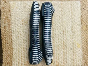 Tory Burch Reva Navy Blue White Striped Snake Skin Embossed Logo Ballet Flat 6.5 thumbnail 7