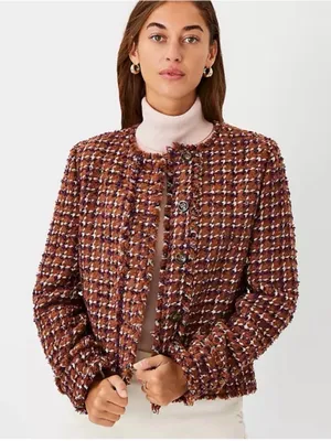 Ann Taylor Tweed Cropped Boucle Button Jacket thumbnail 1