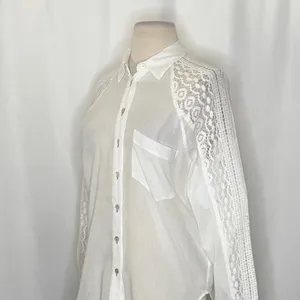 Anthropologie HOLDING HORSES White Lace Sleeve Buttondown‎ Shirt Top Lacey Small thumbnail 6