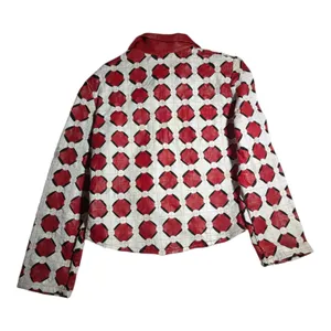 Vtg Y2K Red White Laser Cut Leather Lined Full Zip Streetwear Jacket Sz L thumbnail 2