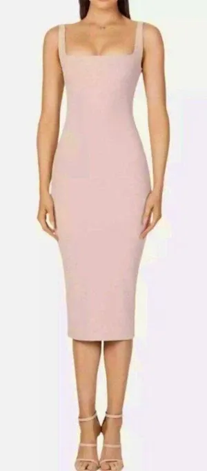 Nookie NWT Women XS Nude Blush Pink Square Neck Midi Dress Minimalist Luxury thumbnail 1