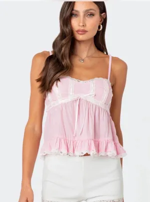 Edikted pink lace cami top with lace trim thumbnail 1