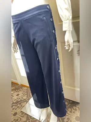 Tory Burch Women’s Navy Wide-Leg Button-Trim Pants Size Small thumbnail 4