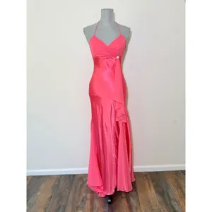 Hot Pink Mermaid long dress gown Cutout Halter Rhinestone Ruffle Formal Dress xs thumbnail 14