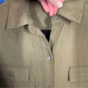 Vince olive green button front‎ tie front asymmetric hemline shirtdress size xs thumbnail 3