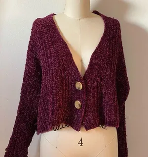 LF Fuscia Button Down Chenille Sweater thumbnail 1