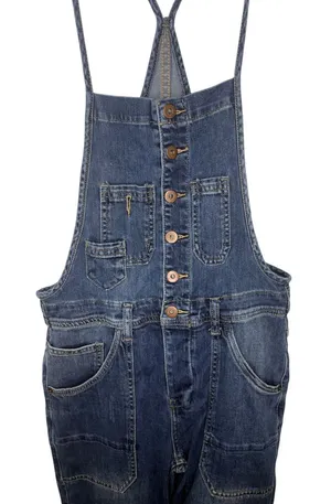Miou Muse Dolly Overalls Women's Size Small Denim Blue Button Adjustable Straps thumbnail 1