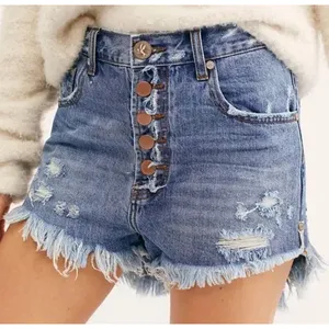 One Teaspoon Sz 26 Outlaws Low Waist Button Fly Cut Off Denim Blue Jean Shorts thumbnail 1