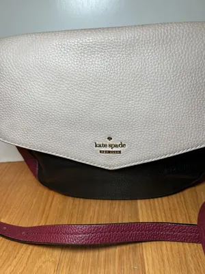 Kate Spade Crossbody Bag Womens Medium Colorblock Black Burgundy White Leather thumbnail 2