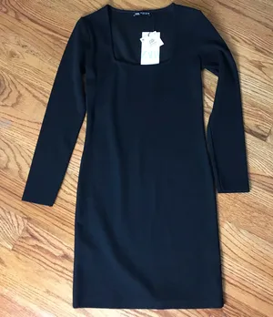 Zara Black Scoop Neck Long Sleeve Dress NWT thumbnail 1