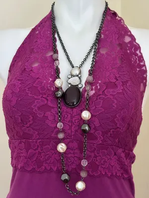 WET SEAL Rich Berry Pink Halter Top V-Neck Floral Lace Tank Top Sz M thumbnail 4