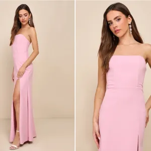 LULU's Chic Sexy Prom Wedding Sexy Strapless Romantic Pink Maxi Gown thumbnail 4