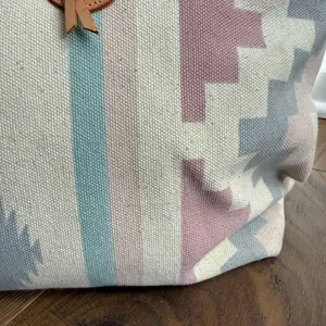 Vintage 90s Southwestern Pattern Canvas Satchel Clamshell Small Tote Mauve Teal thumbnail 4
