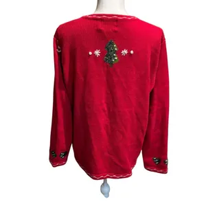 Quacker Factory Sweater VTG Cardigan Christmas Snowman Red Holiday Knit Medium‎ thumbnail 2