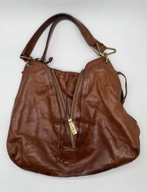 Kooba Hobo Bag Womens Large Brown Leather Multi Zip Slouchy Shoulder Bag thumbnail 1