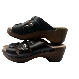 Dansko Black Leather Slip On Wedge Sandals Size 36 US 6 Open Toe Casual Shoes thumbnail 3