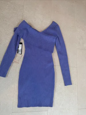bebe Off-Shoulder Ribbed Mini Dress in Periwinkle thumbnail 4