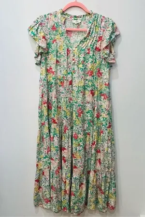 Entro boutique Neighborhood Garden Midi Dress floral small pink green thumbnail 2