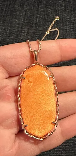 Retired Kendra Scott Macrame Reid Rose Gold Peach Long Pendant Necklace thumbnail 1