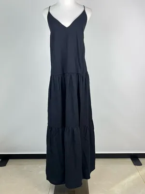 NWOT Farm Rio Linen Blend Black Sleeveless Layer Tiered Maxi Dress Size S thumbnail 5