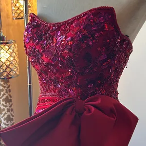 Sherri Hill Red/Fuchsia‎ Sweetheart Neck Beaded w/Bow Skirt Slit Homecoming Sz 4 thumbnail 10