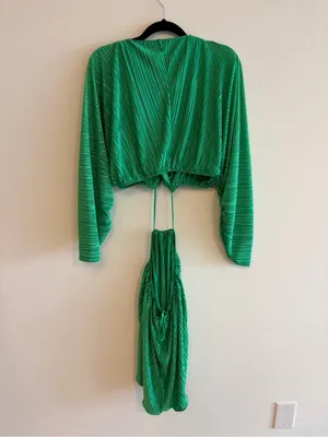 Good American Women's Green Plissé Sculpted Dress Size 3/4 thumbnail 4
