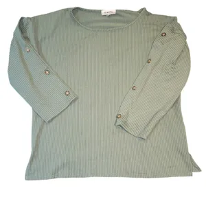Women's Sage Green XL Ribbed Knit Top Stud Sleeve 3/4 Sleeve Stretch Blouse thumbnail 3