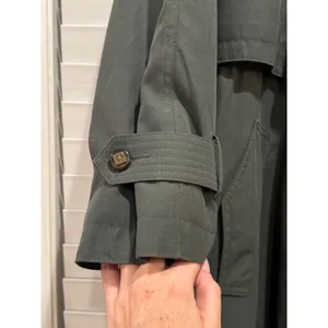 Vintage Trench Coat Womens Medium 10P Green Removable Wool Liner Long Theatre thumbnail 5