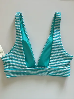 {American Eagle Aerie} Brand New Crinkle Stripe Longline Plunge Bikini Top thumbnail 7