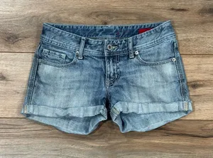 EXPRESS 100% Cotton Vintage 2000s Y2k Low-rise Cuffed Micro Jean Shorts | Sz 0 thumbnail 1