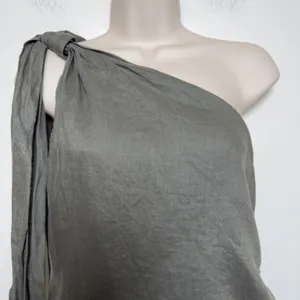Zara Women 100% Linen‎ Mini Dress Green One Shoulder Macrame Fringe Tassel thumbnail 4
