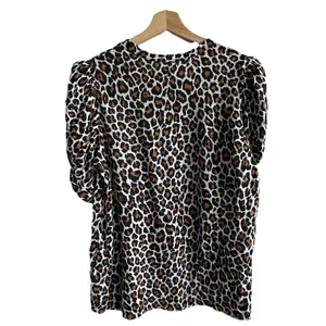 Loft A.L.C. Kati Tee Sz M leopard-print cotton puff sleeves thumbnail 3
