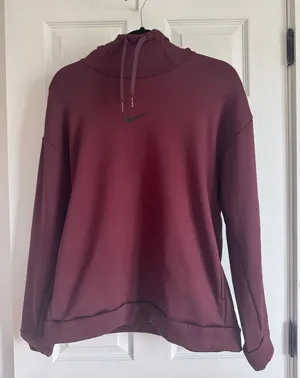 Nike Women's Burgundy Hoodie with Small Swoosh thumbnail 1