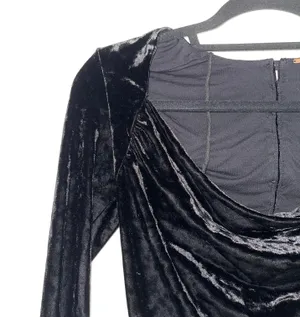 Revolve Black Velvet Cowl Neck Button Back Cropped Top thumbnail 9