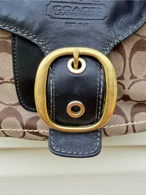 Coach Bleecker Signature Buckle Flap Shoulder Bag Style 11434 Black Brown thumbnail 5