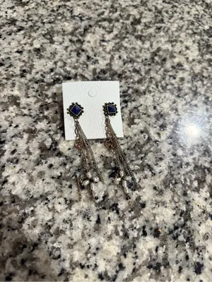 Free People Silver-Tone Dangle Earrings with Navy Stone and Mixed Beads NWT $48 thumbnail 2