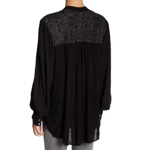 FREE PEOPLE Black Canyon Rose Metallic-Lace Blouse Hi-Lo‎ Oversized Top Size XS thumbnail 2