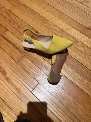 Franco Sarto Vickie Leather Yellow Slingback Pointy-Toe Low Block Heel pumps 8.5 vibrant suede colorful thumbnail 5