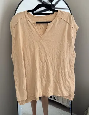 NWT Aerie Sleeveless V-Notch Cotton Tank Top in Beige thumbnail 1