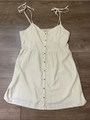 Aerie Linen Blend Tie Strap Dress Size XL Cream Babydoll Boho Beach Coastal thumbnail 5