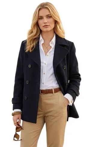 Anne Klein Wool Blend Peacoat Double Breasted Black Classic Style S Preppy thumbnail 1