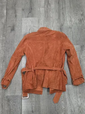 Bushwacker XS Rust Suede Leather Double-Breasted Coat with Belt 100% Pig Suede thumbnail 3