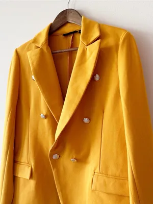 NY & Company Blazer Mustard Yellow Double Breasted Military Career Women’s M thumbnail 10