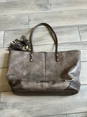 Women's Taupe Tote Bag with Tassel Accent thumbnail 2